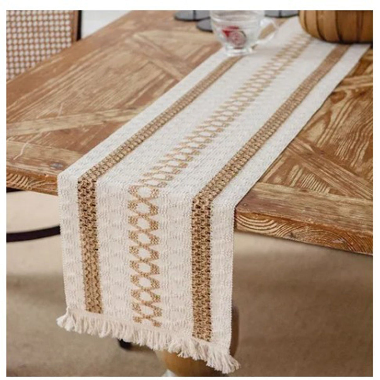 Table Runner Cotton Linen Splicing Wedding Party Table Runner with Tassels Wedding Party Decoration 30x180cm