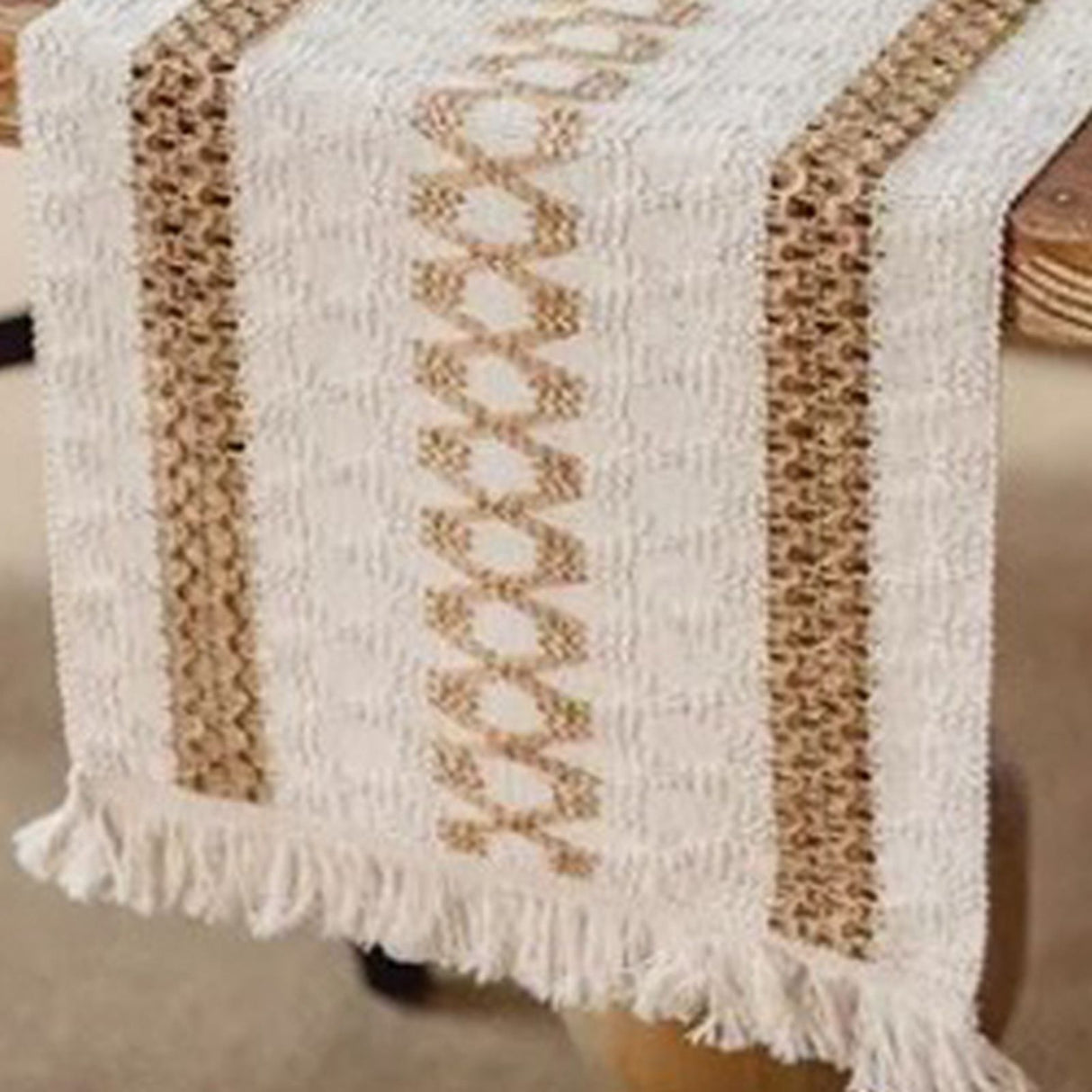 Table Runner Cotton Linen Splicing Wedding Party Table Runner with Tassels Wedding Party Decoration 30x180cm