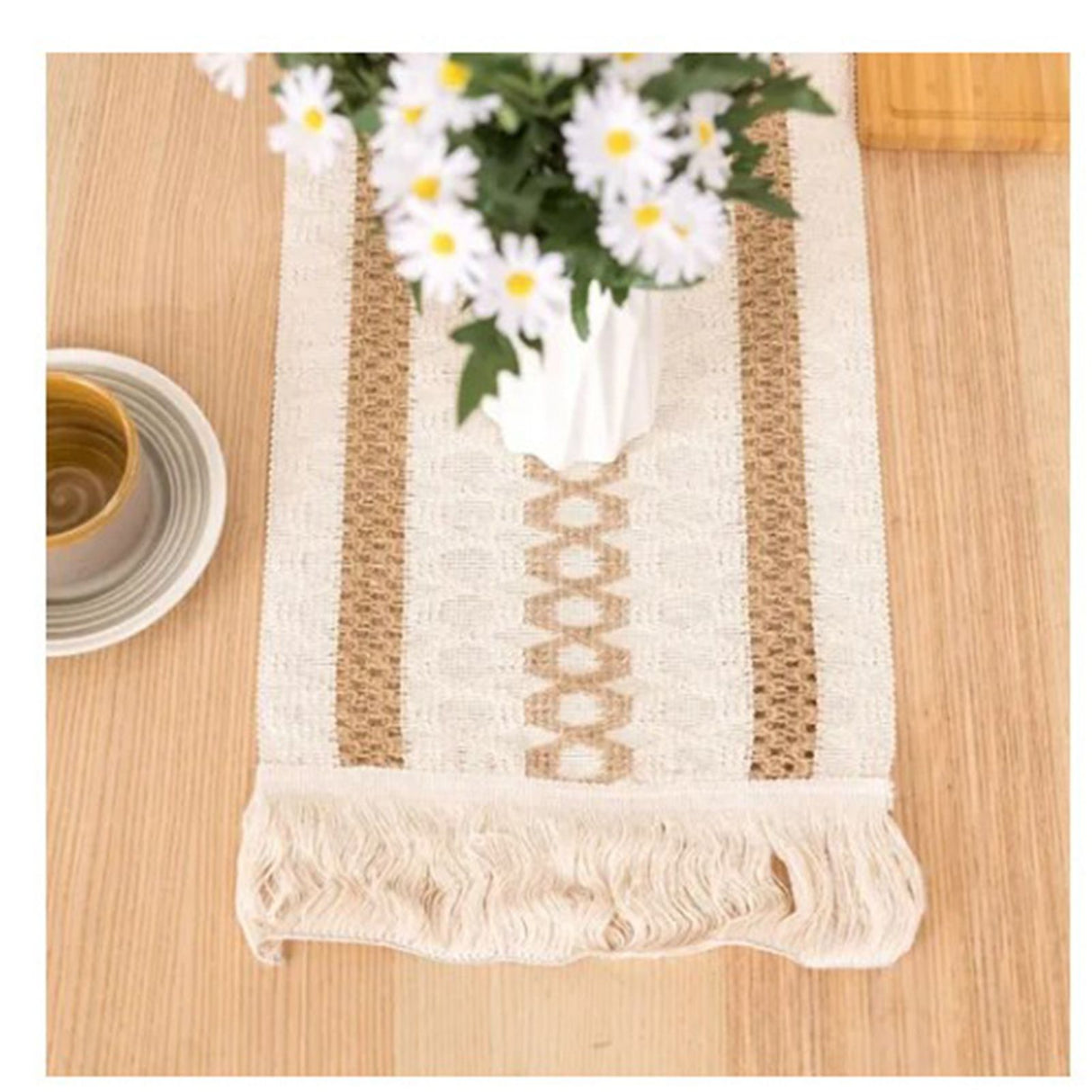 Table Runner Cotton Linen Splicing Wedding Party Table Runner with Tassels Wedding Party Decoration 30x180cm