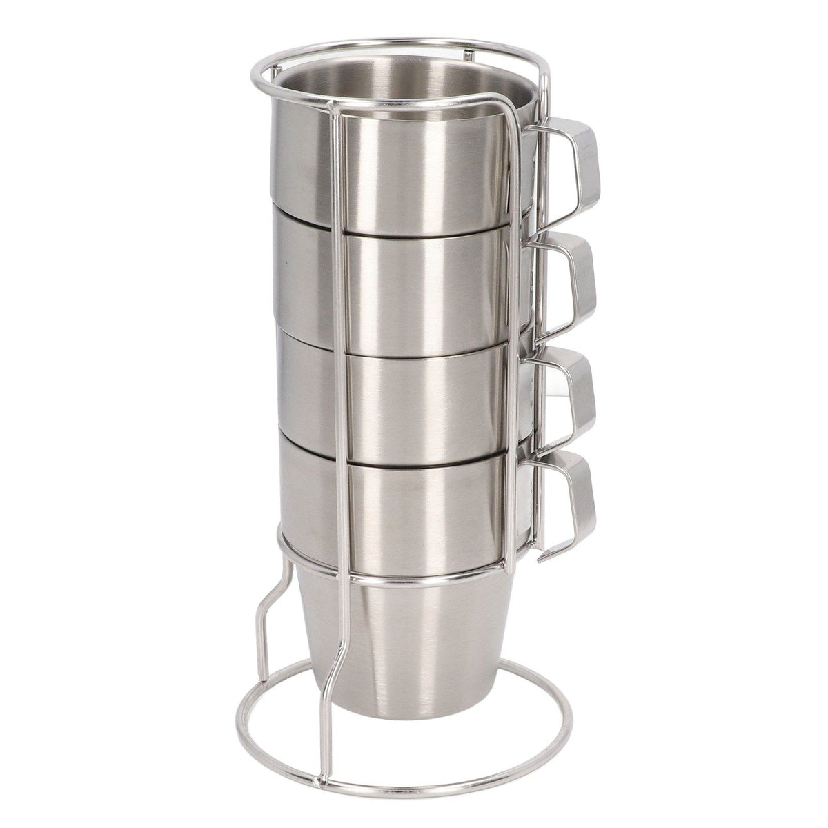 Stainless Steel Camping Cup Set of 4 Double Layer Coffee Mugs with Stand Holder Stackable Outdoor Cups for Picnic