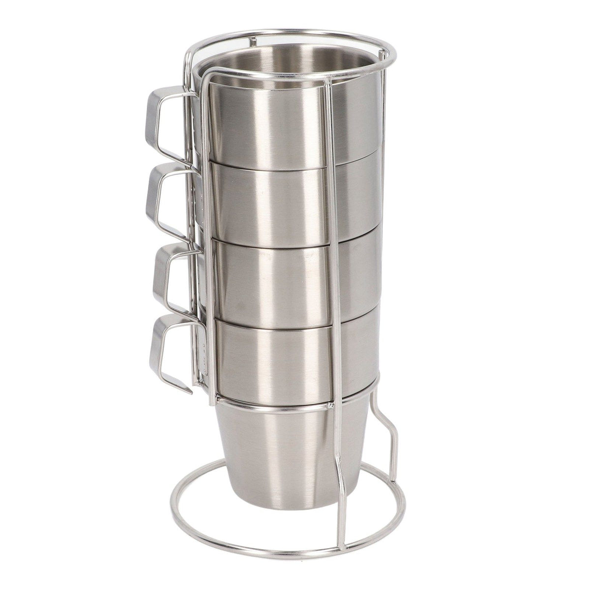 Stainless Steel Camping Cup Set of 4 Double Layer Coffee Mugs with Stand Holder Stackable Outdoor Cups for Picnic
