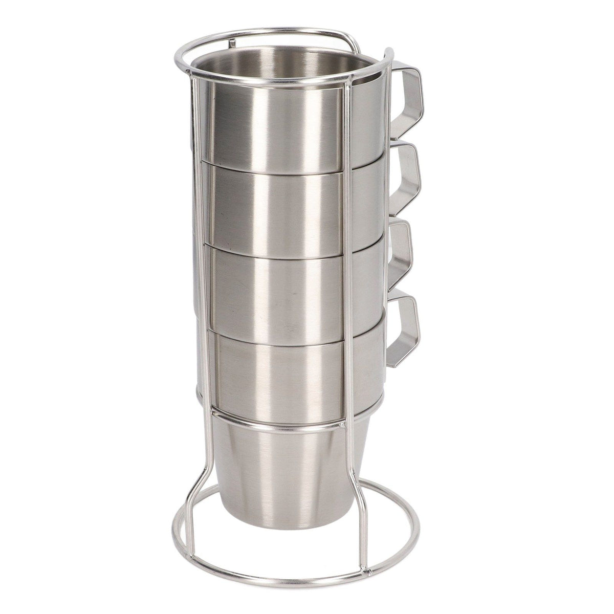 Stainless Steel Camping Cup Set of 4 Double Layer Coffee Mugs with Stand Holder Stackable Outdoor Cups for Picnic
