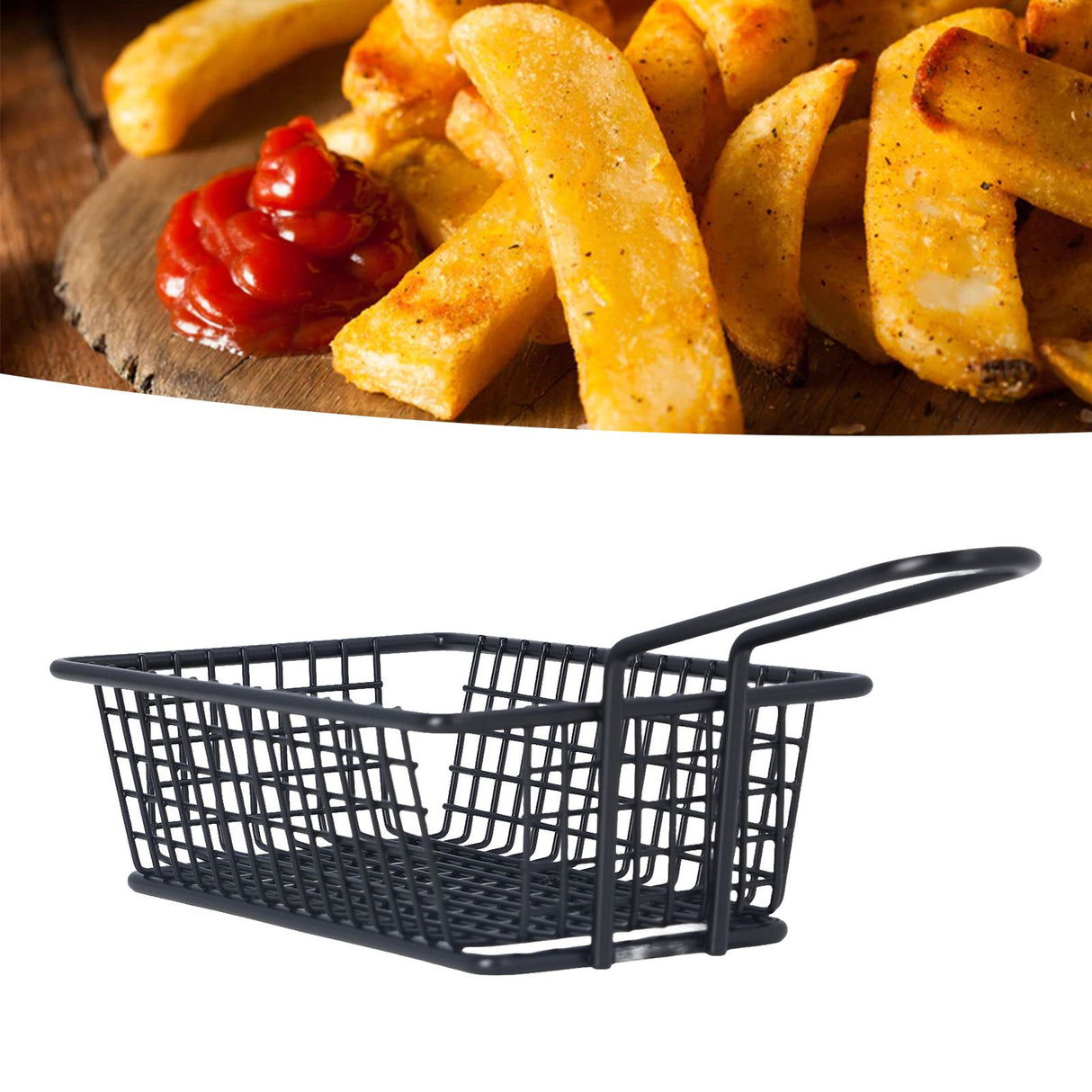 Fryer Basket Food Grade Stainless Steel French Fry Holder Frying Strainer with Handle for Restaurant Home Short Rectangle
