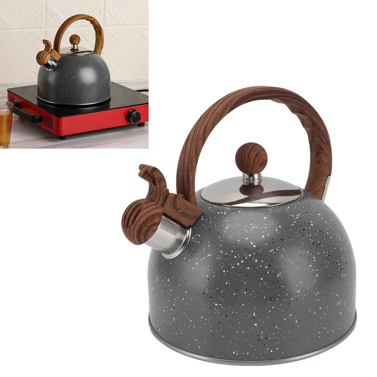 Whistling Kettle 2.5L Capacity Stainless Steel Stovetop Teapot for Water Boiling Grey