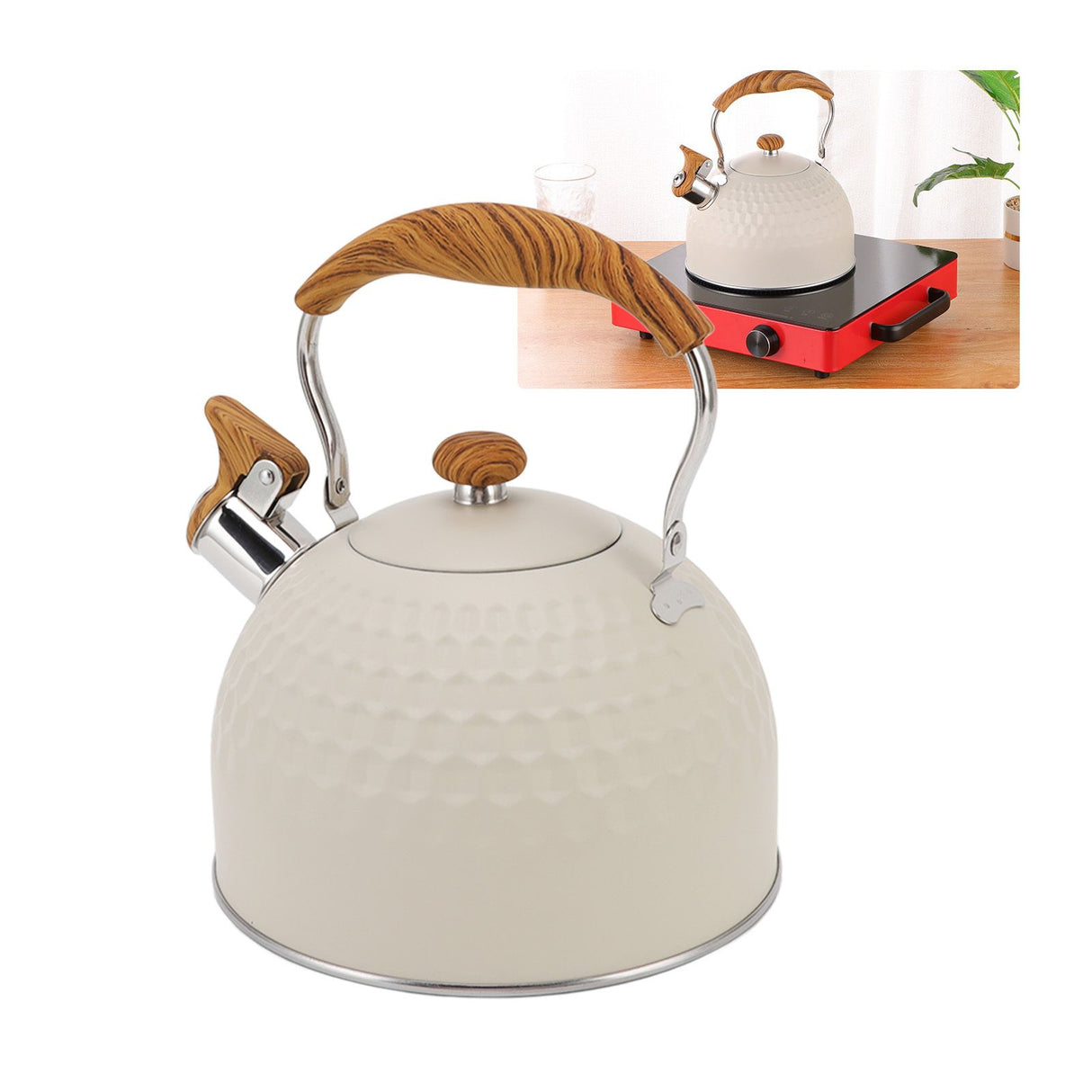 Whistling Kettle 2.5L Stainless Steel Efficient Uniform Heating Stovetop Whistling Tea Pot with Heat Insulation Handle