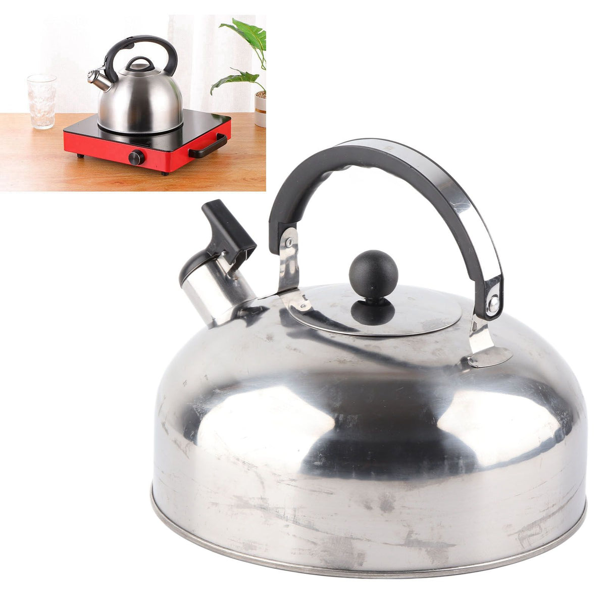 3L Stainless Steel Whistling Tea Kettle Fast Heating One Touch Buttons Whistling Kettle with Insulated Handle for Home