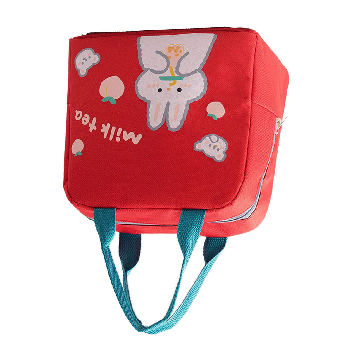 Lunch Bag Cartoon Style Zipper Widened Handle Oxford Cloth Aluminum Film Portable Lunchbox Bag for Student Red