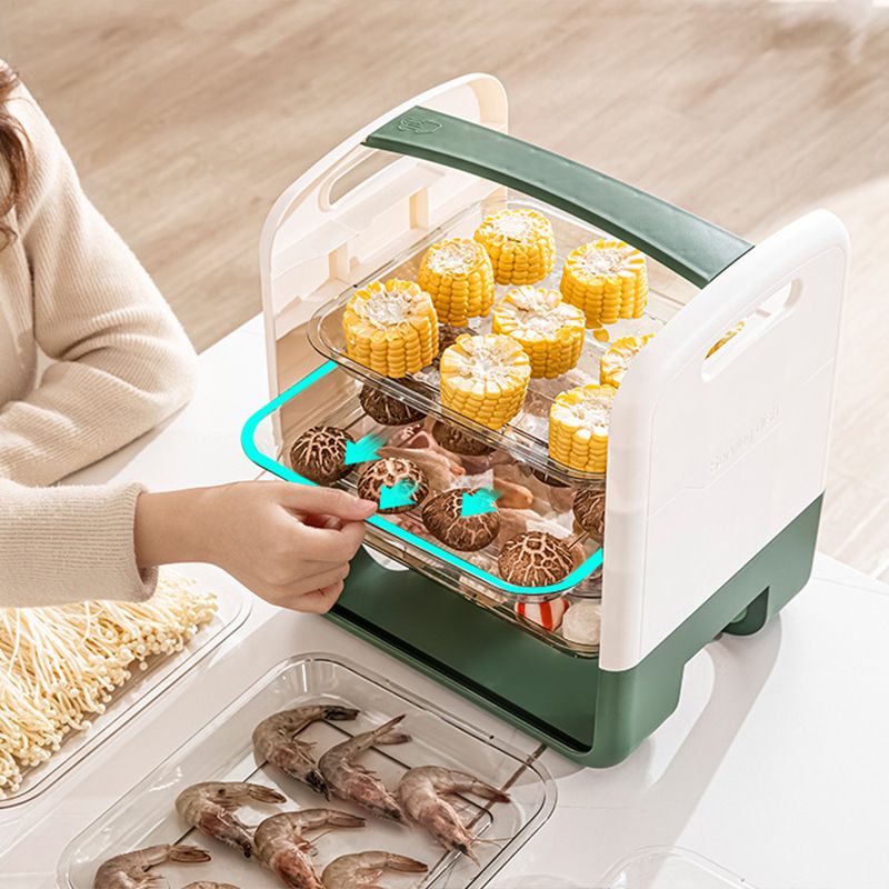 Four Layers Dish Preparation Plate Drawer Design Plastic Vegetable Preparation Rack Kitchen Storage Rack Green