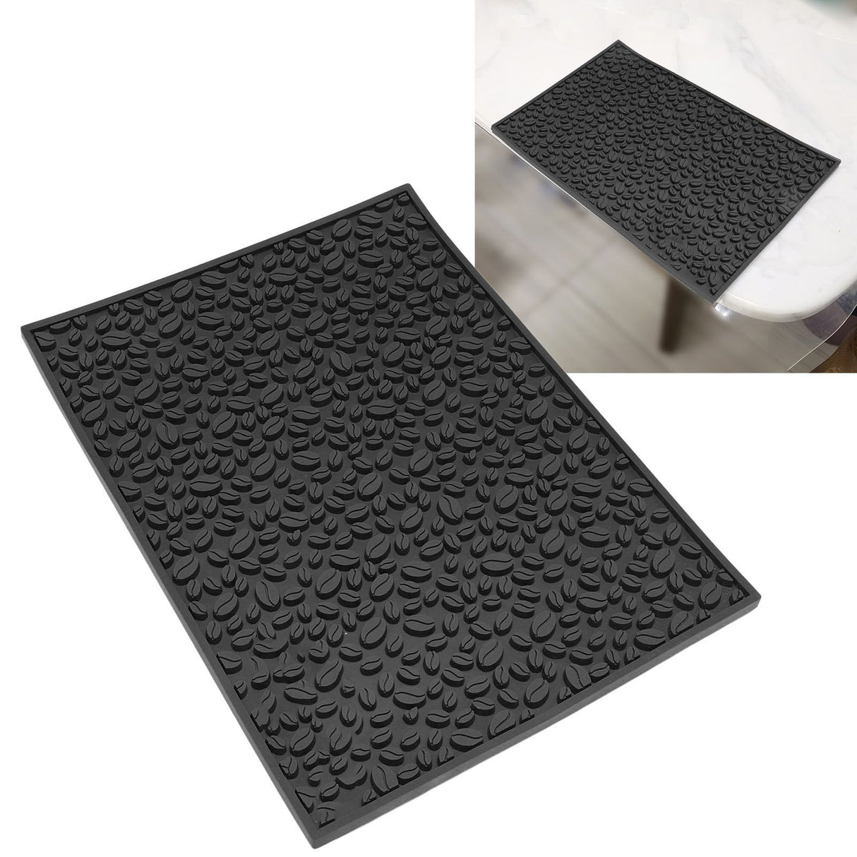 Non Slip Cup Mat Coffee Bean Design Desktop Bar Counter PVC Pad for Water Draining Filtering Black