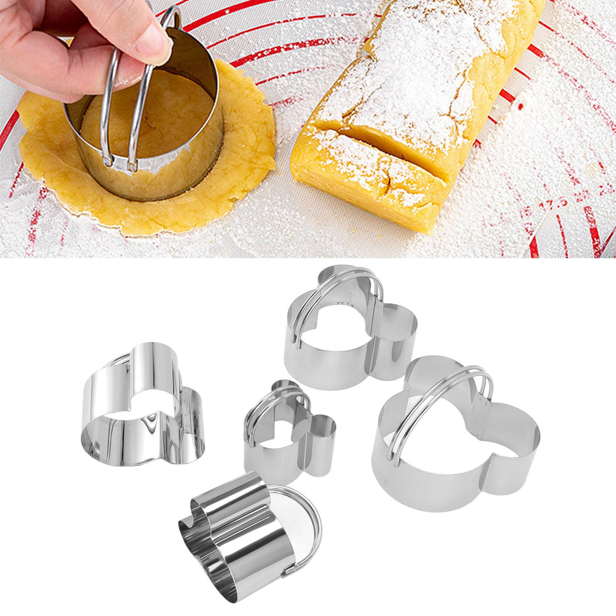 5Pcs Stainless Steel Biscuit Cutter Set Removable Easy Release Professional Cookie Cutter Set with Handle for Baking