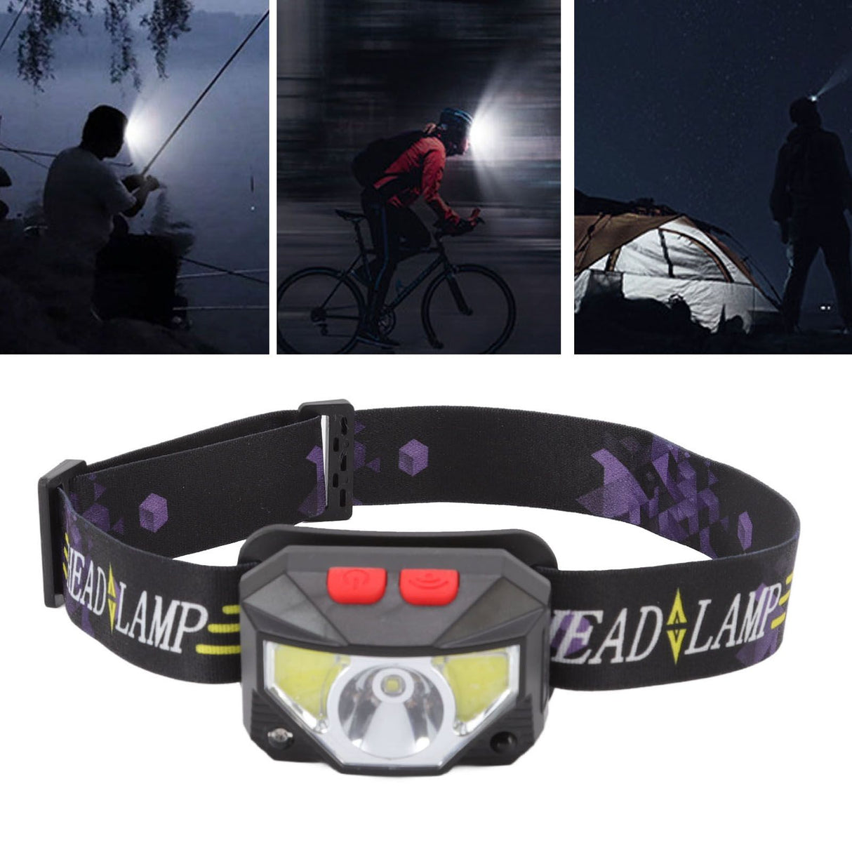 LED Outdoor Headlamp ABS Mini Multifunction USB Charging COB Sensor Head Flashlight
