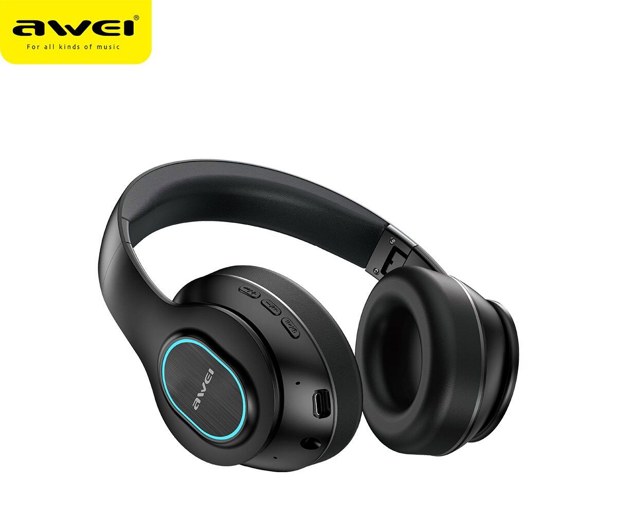 AWEI A100BL Foldable Bluetooth Over‑Ear Headphones, HiFi Stereo,black