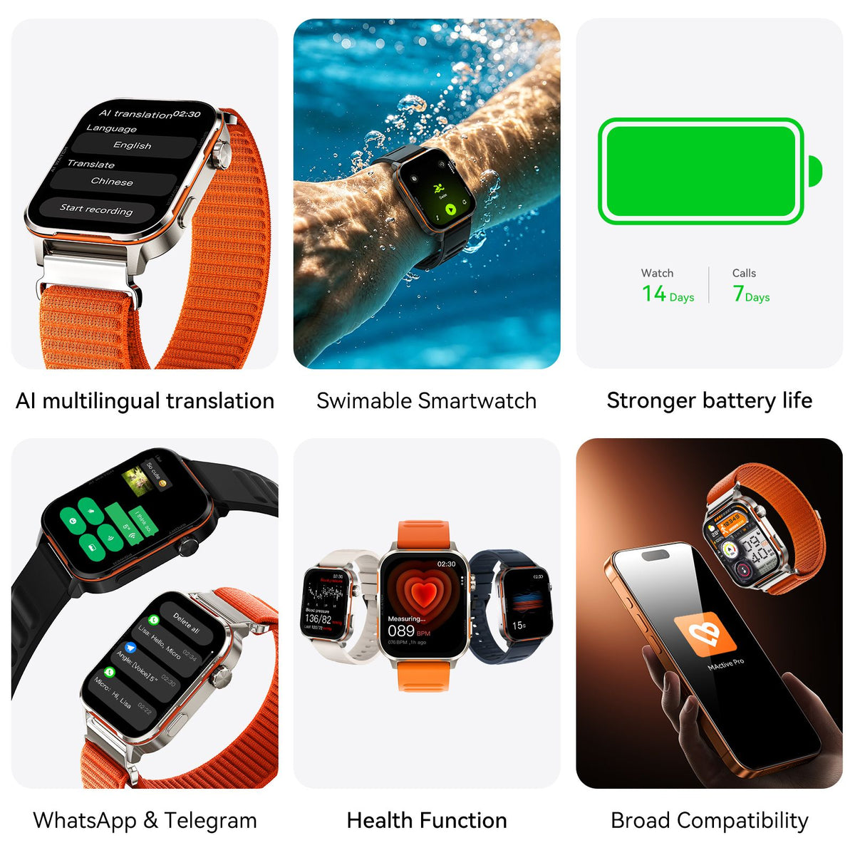 AI-WATCH2 Full Touch Screen Smart Fitness Watch for Men Women,Gray