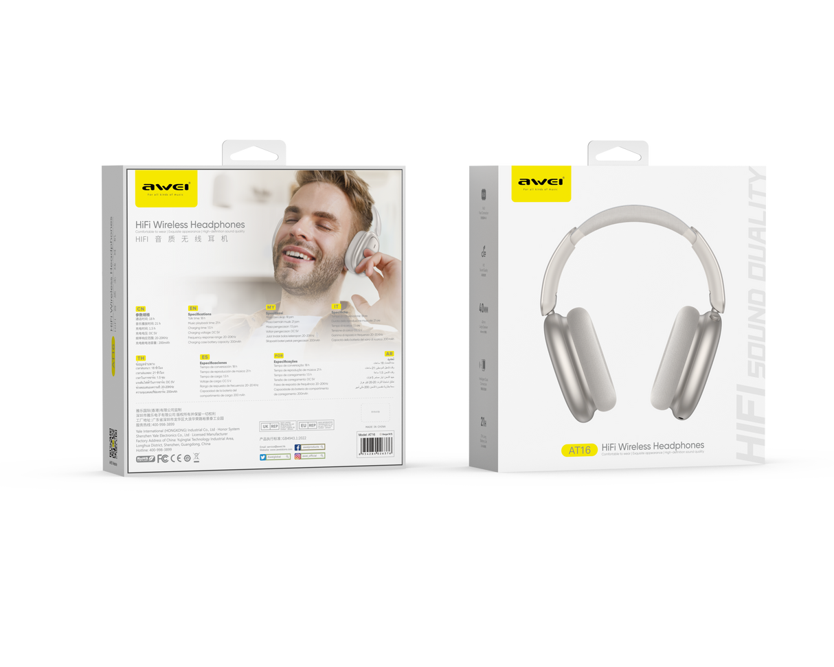 AWEI AT16 Foldable Over‑Ear Wireless Headphones,belge