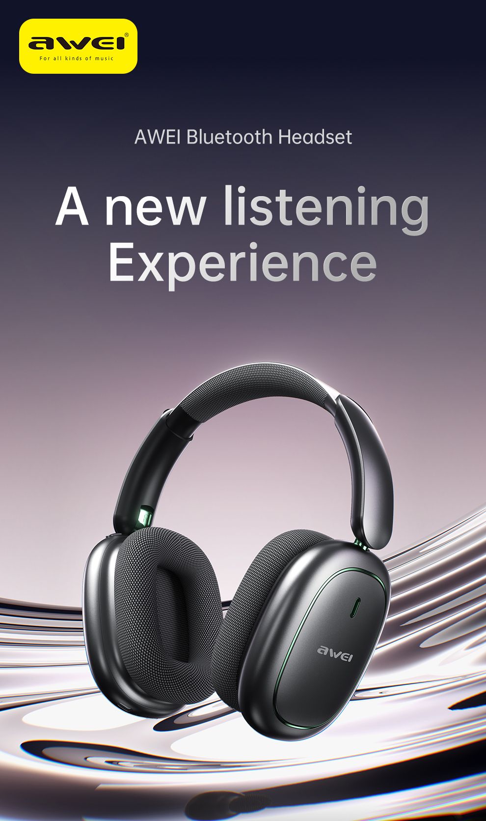 AWEI AT16 Foldable Over‑Ear Wireless Headphones,belge