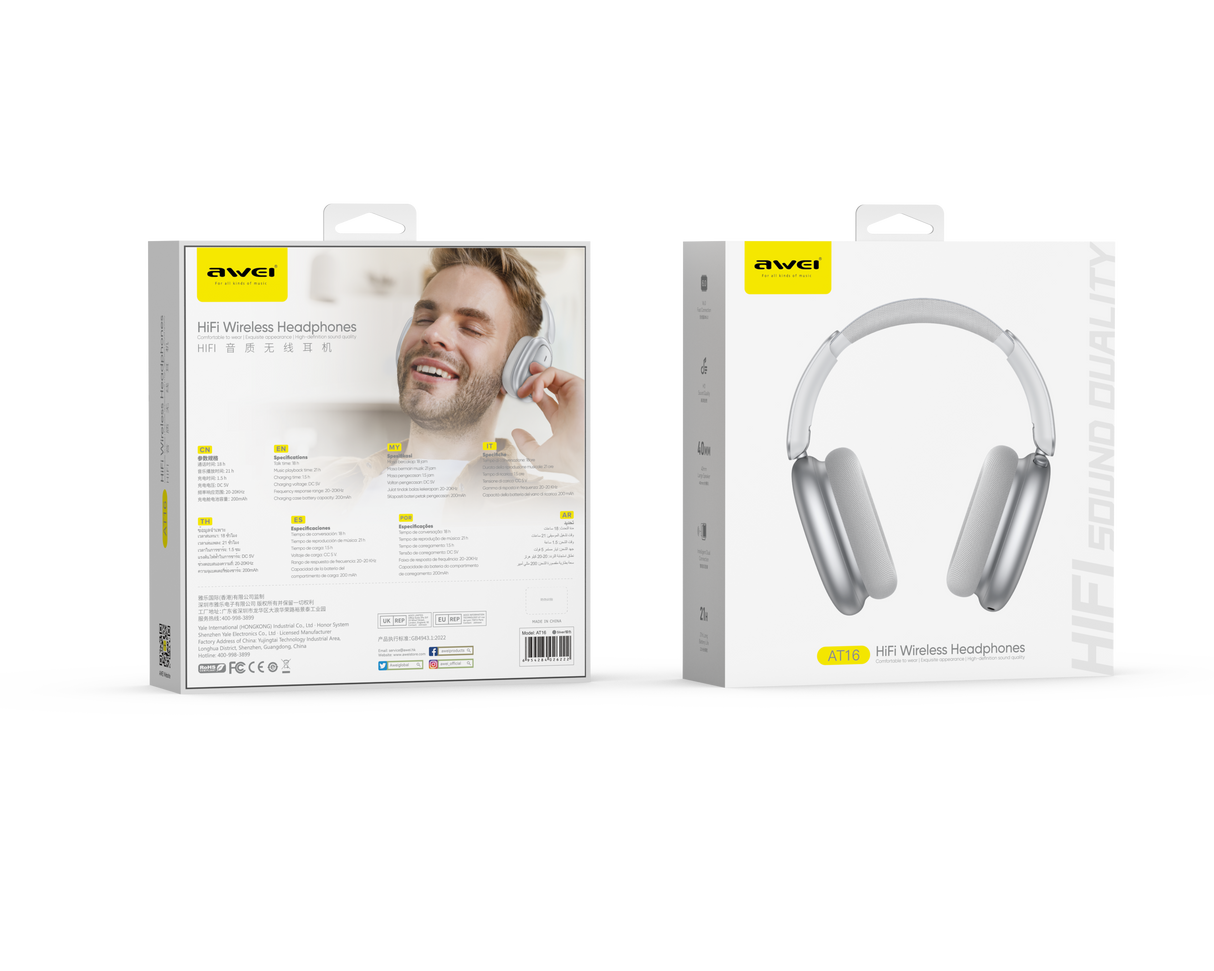AWEI AT16 Foldable Over‑Ear Wireless Headphones,white
