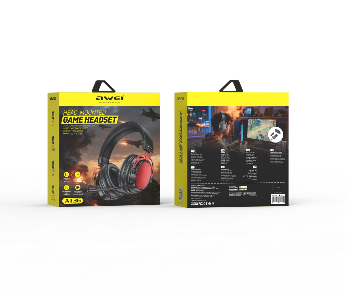 AWEI AT36 Tri‑Mode Wireless Gaming Headset, Low‑Latency 2.4G Bluetooth,red