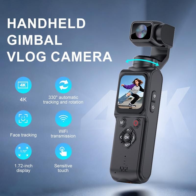 AT-M105 Pocket Gimbal Vlog Camera, 4K HD Handheld Video Camera,black,16GB