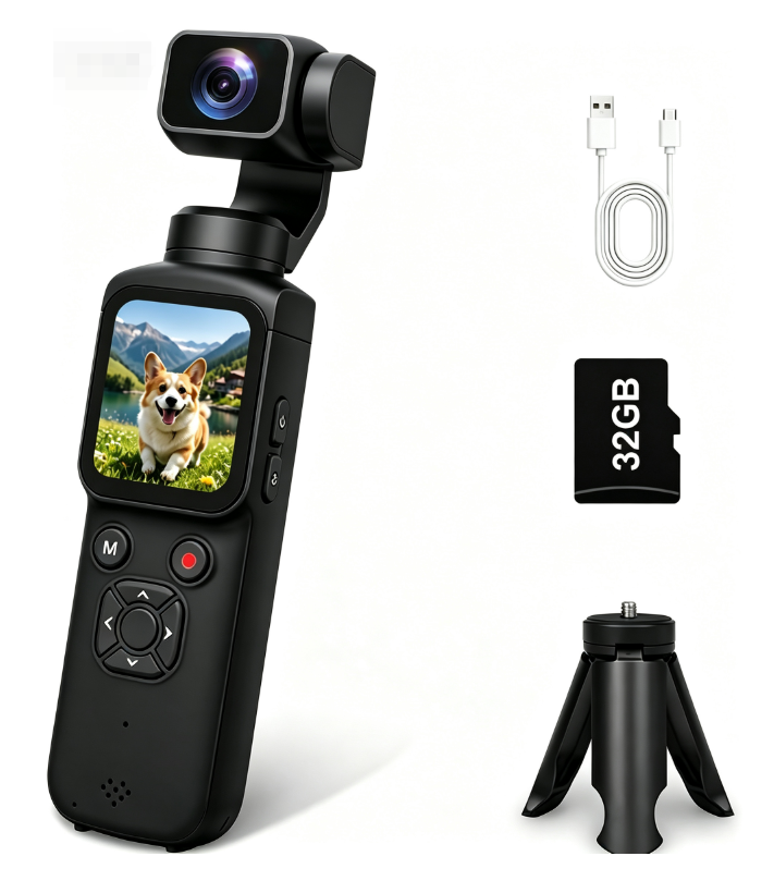 AT-M105 Pocket Gimbal Vlog Camera, 4K HD Handheld Video Camera,black,32GB