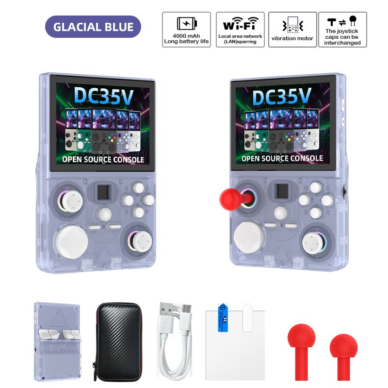 DC35V Retro Handheld Game Console, 3.5‑Inch IPS Screen Open Source Linux System,glacial blue
