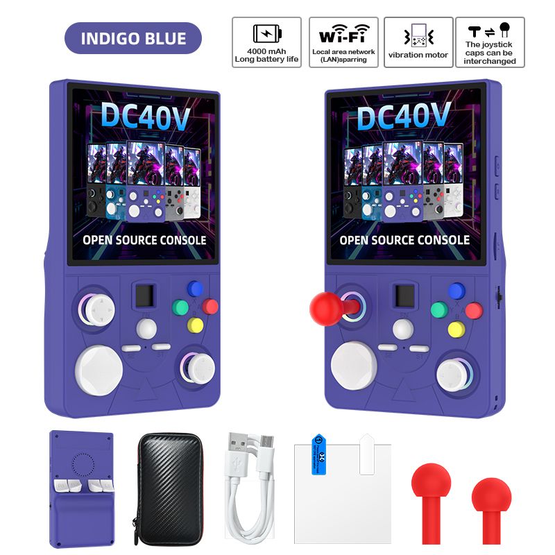 DC40V Retro Handheld Game Console, 4 Inch IPS Display, 64GB 20000+ Preloaded Retro Games,Indigo blue