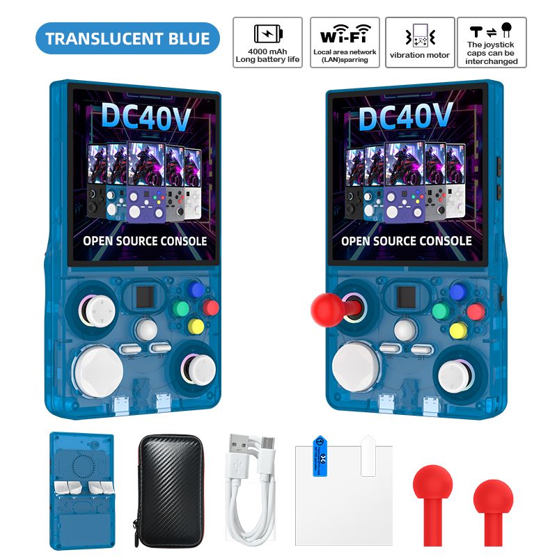 DC40V Retro Handheld Game Console, 4 Inch IPS Display, 64GB 20000+ Preloaded Retro Games,Translucent Blue