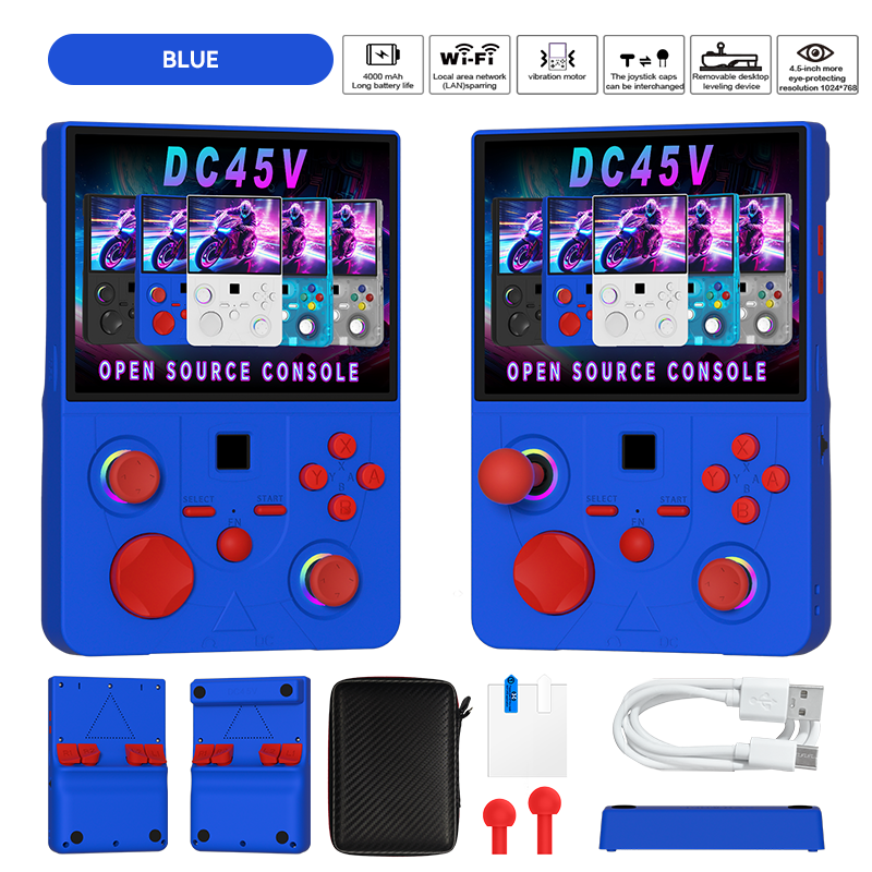 DC45V Retro Handheld Game Console, 4.5‑Inch HD IPS Full View Screen,blue