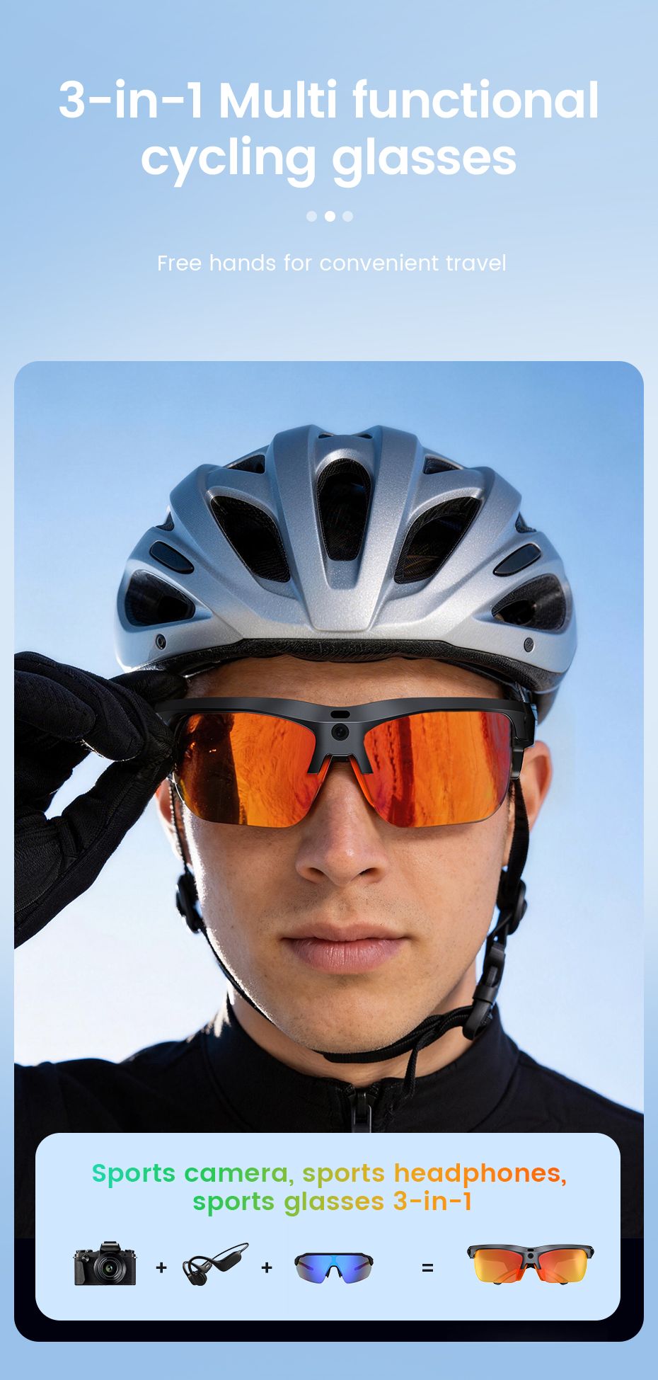 E08 Smart Bluetooth Cycling Sunglasses with Camera, UV400 Outdoor Sports Glasses,orange