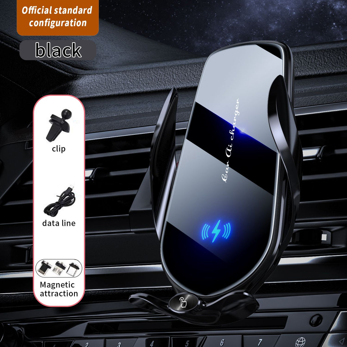FJ22 Auto Clamping Wireless Car Charger Mount Infrared Air Vent Phone Holder,black