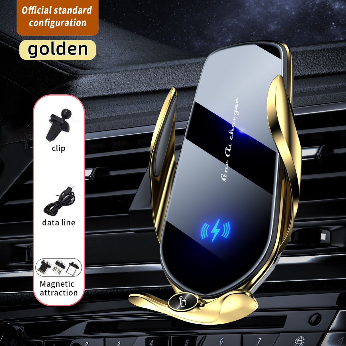 FJ22 Auto Clamping Wireless Car Charger Mount Infrared Air Vent Phone Holder,Golden