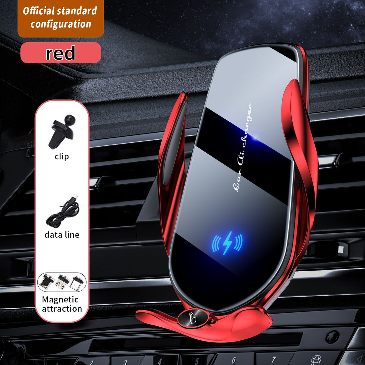 FJ22 Auto Clamping Wireless Car Charger Mount Infrared Air Vent Phone Holder,red
