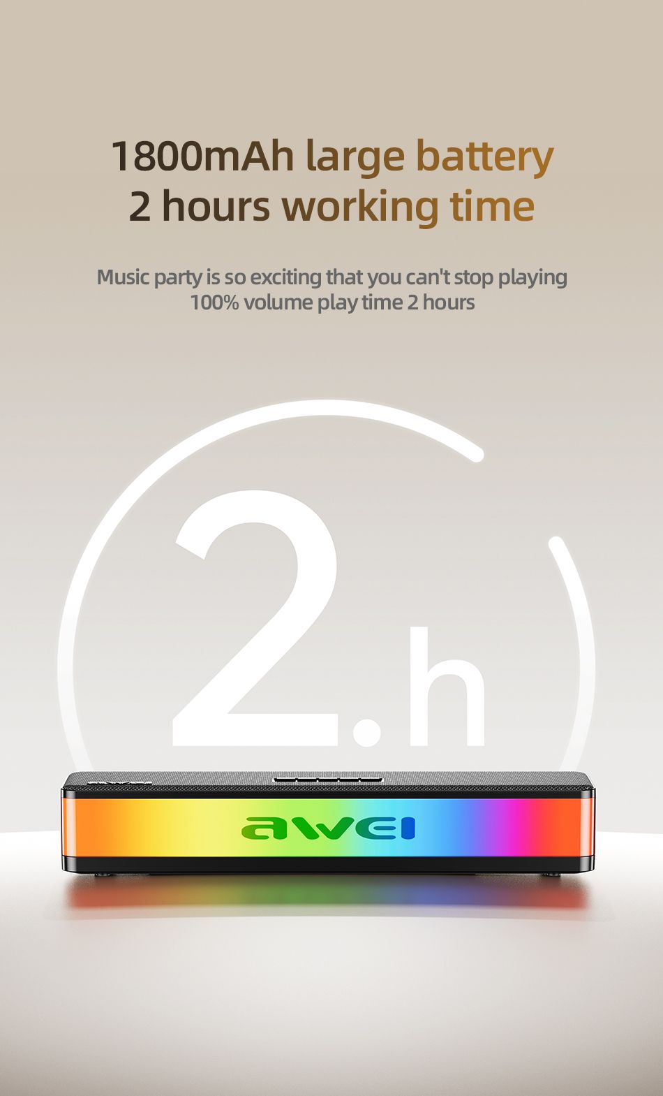 AWEI KA23 Wireless Bluetooth Soundbar, RGB Dynamic Lighting Stereo Speaker,black