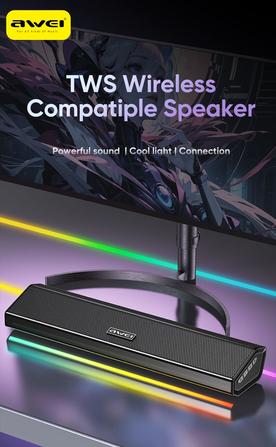AWEI KA51 Bluetooth Soundbar Speaker,black