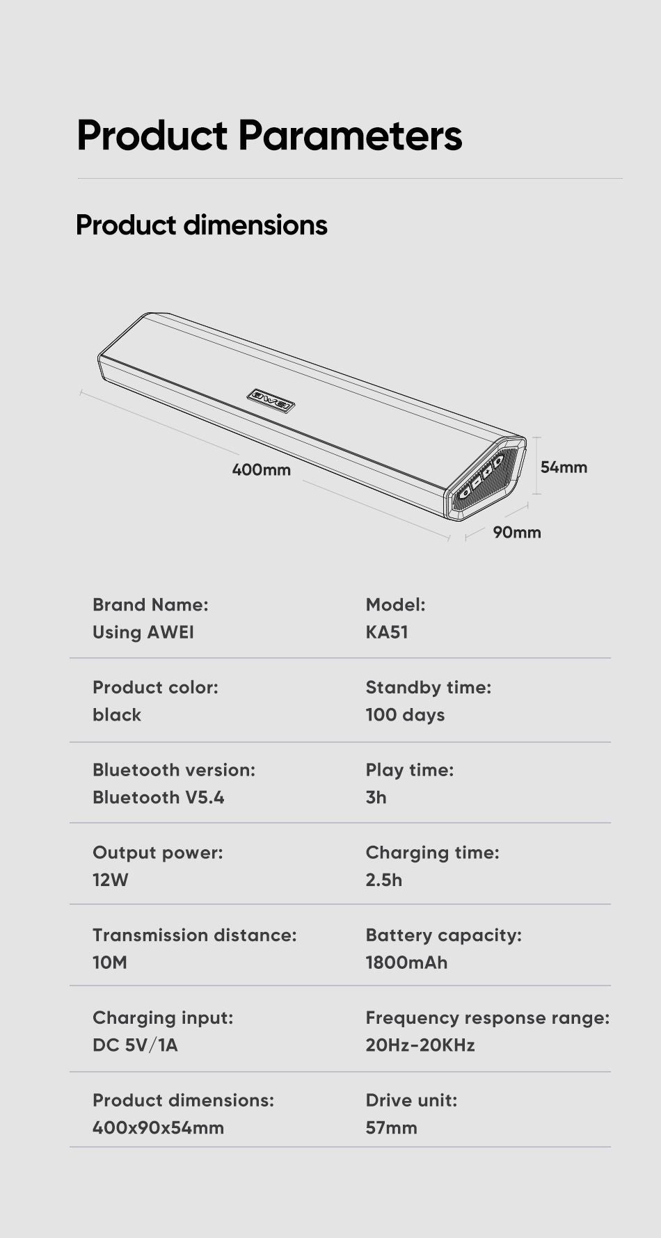AWEI KA51 Bluetooth Soundbar Speaker,black