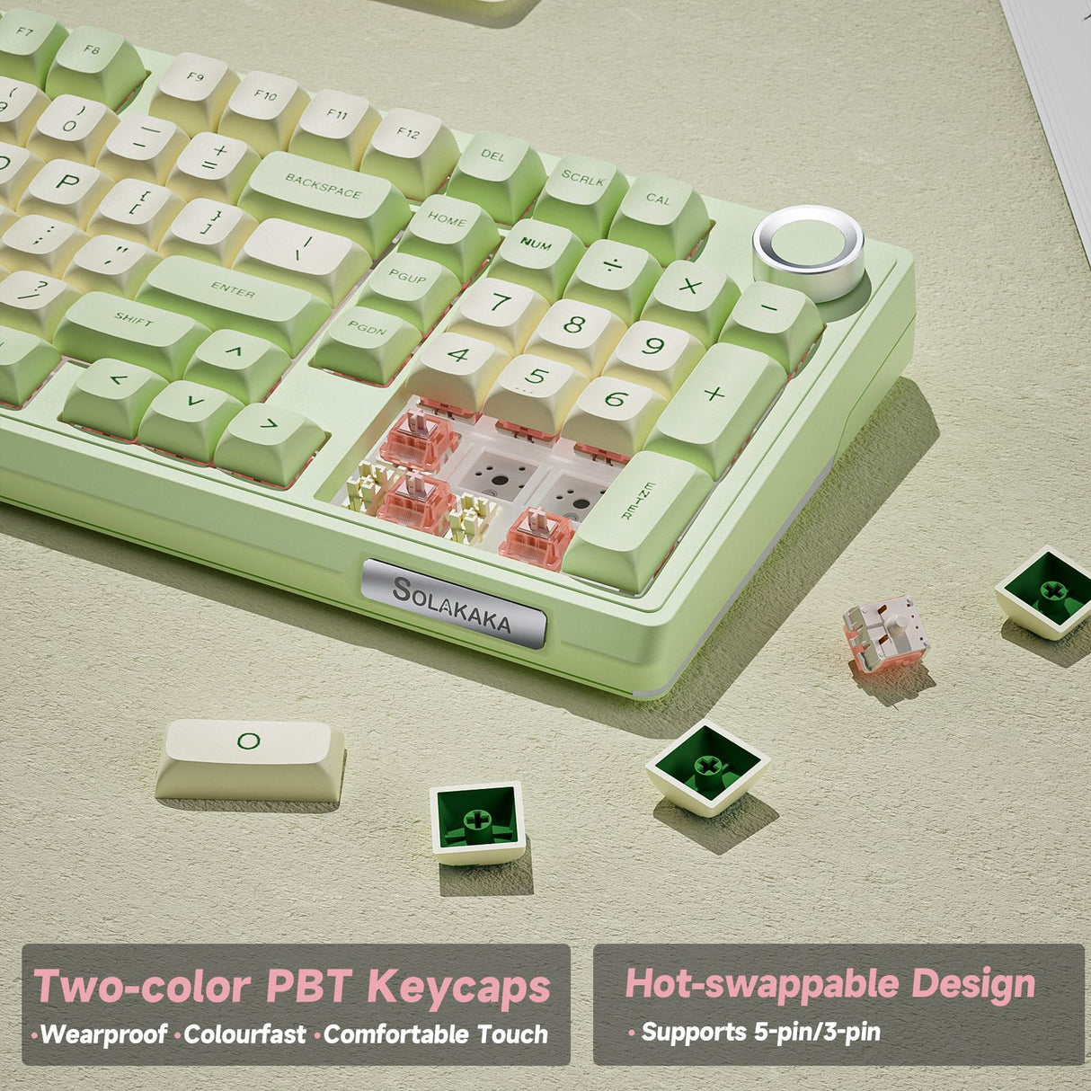 Solakaka Ki99pro 3‑Mode RGB Mechanical Keyboard, Avocado-Green
