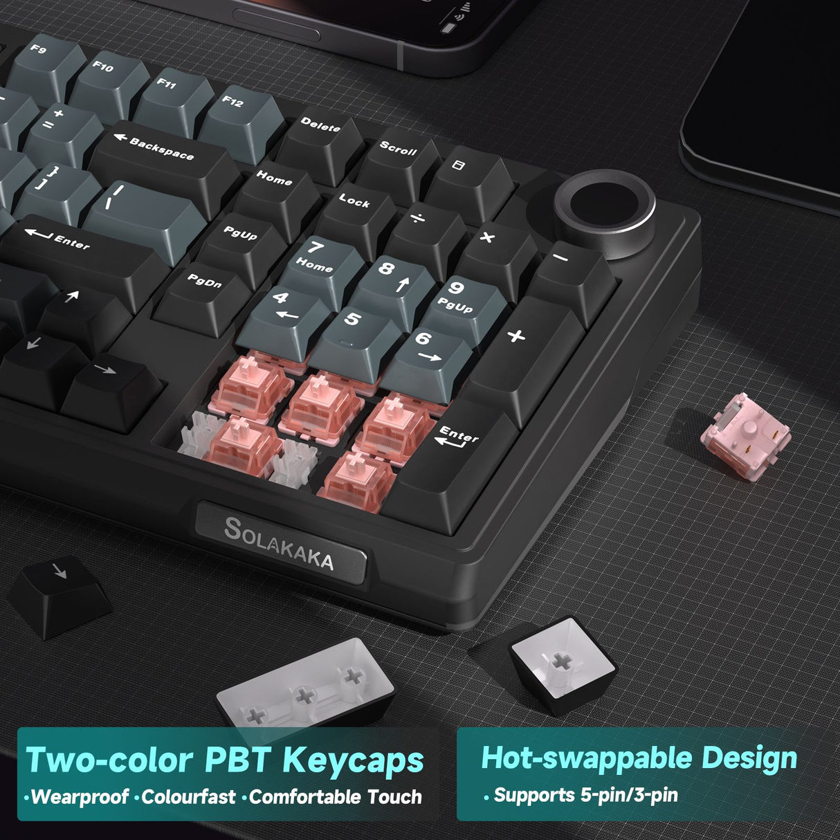 Solakaka Ki99pro 3‑Mode RGB Mechanical Keyboard, Gray‑Blue