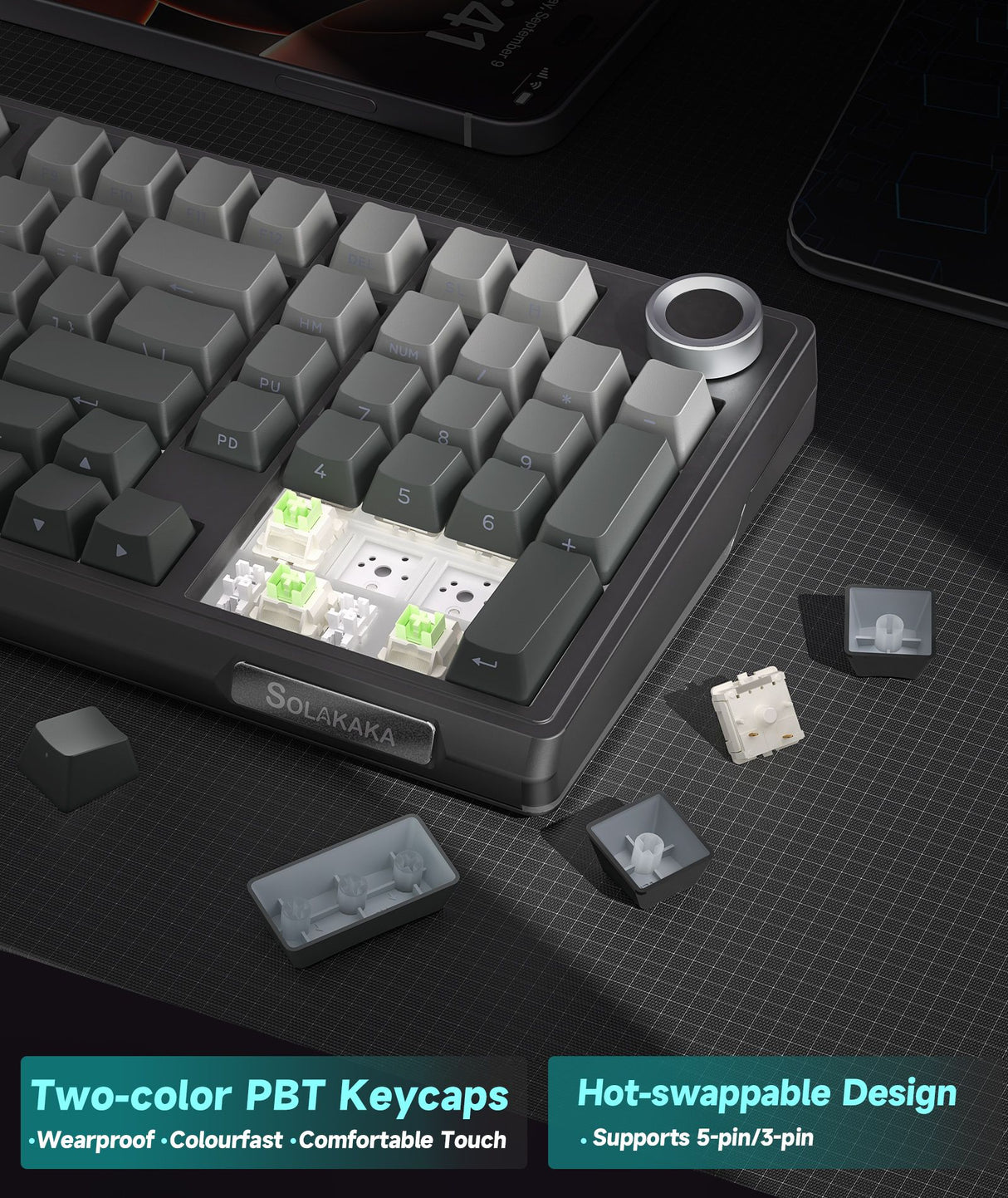 Solakaka Ki99pro 3‑Mode RGB Mechanical Keyboard, Gradient-Gray