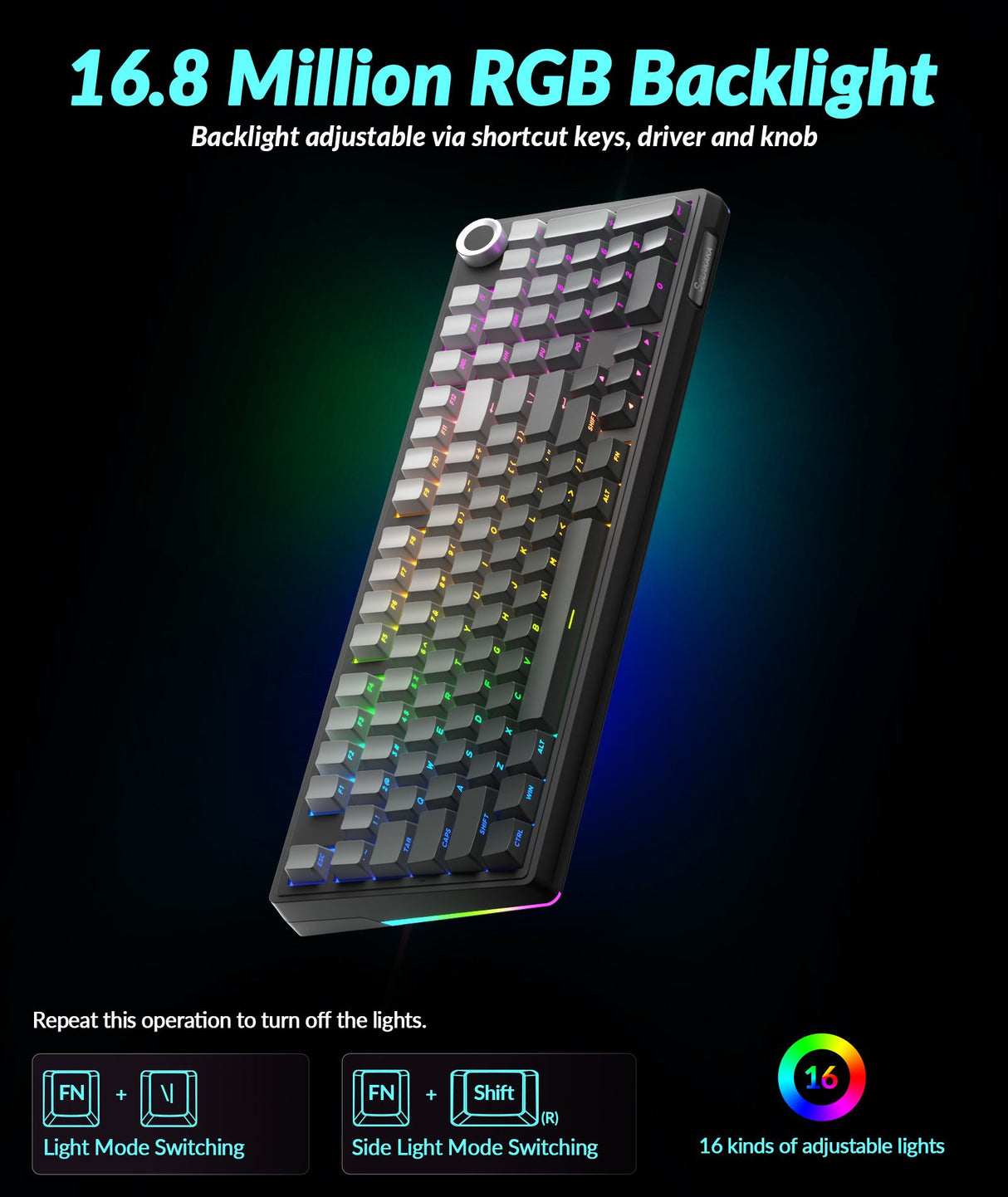 Solakaka Ki99pro 3‑Mode RGB Mechanical Keyboard, Gradient-Gray