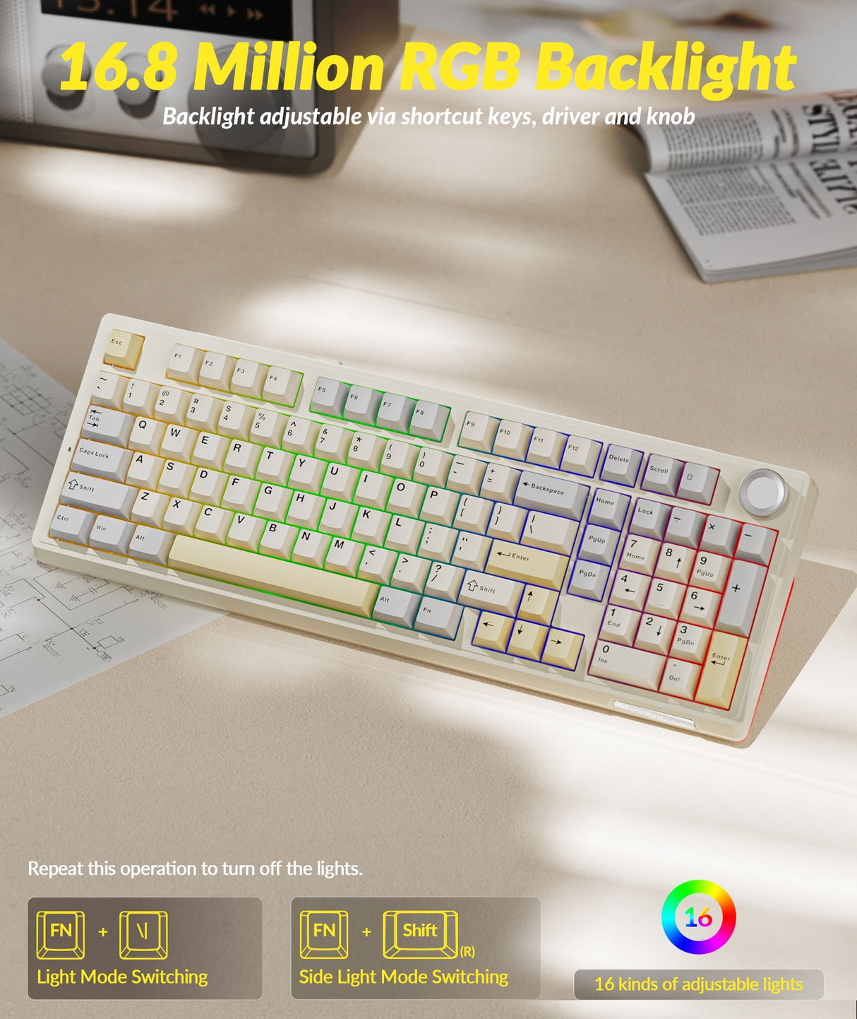 Solakaka Ki99pro 3‑Mode RGB Mechanical Keyboard, Orange-White