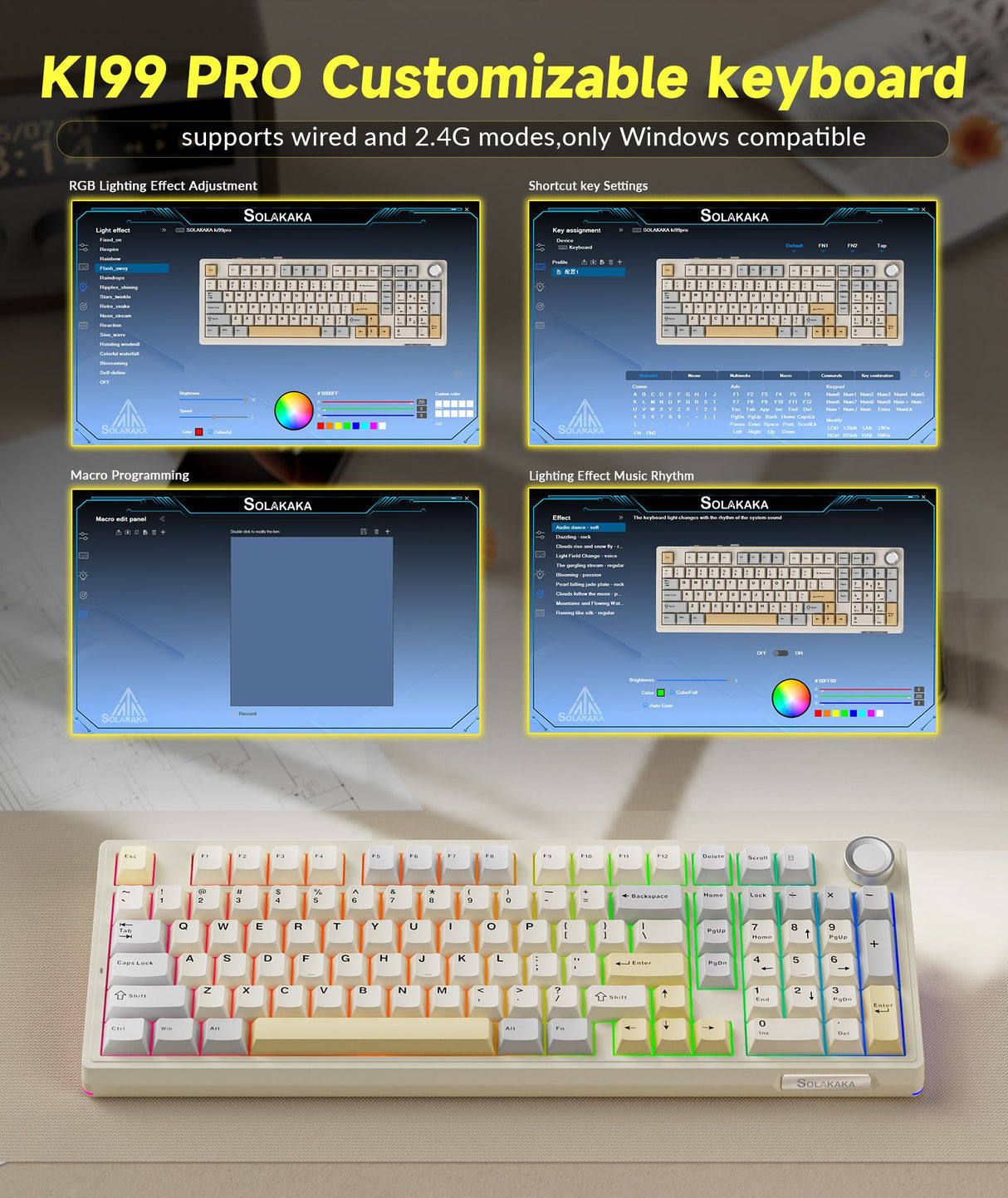 Solakaka Ki99pro 3‑Mode RGB Mechanical Keyboard, Orange-White