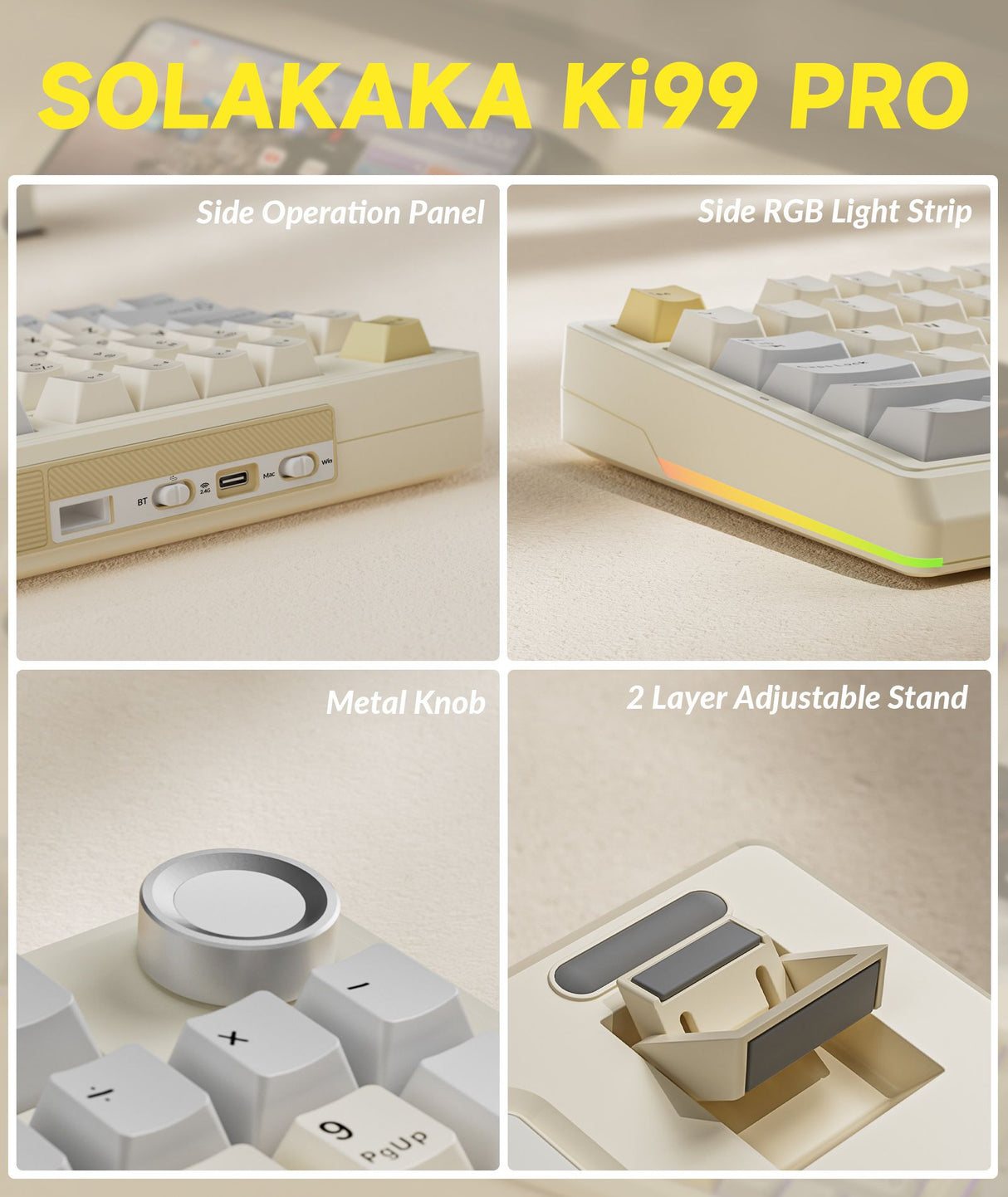 Solakaka Ki99pro 3‑Mode RGB Mechanical Keyboard, Orange-White