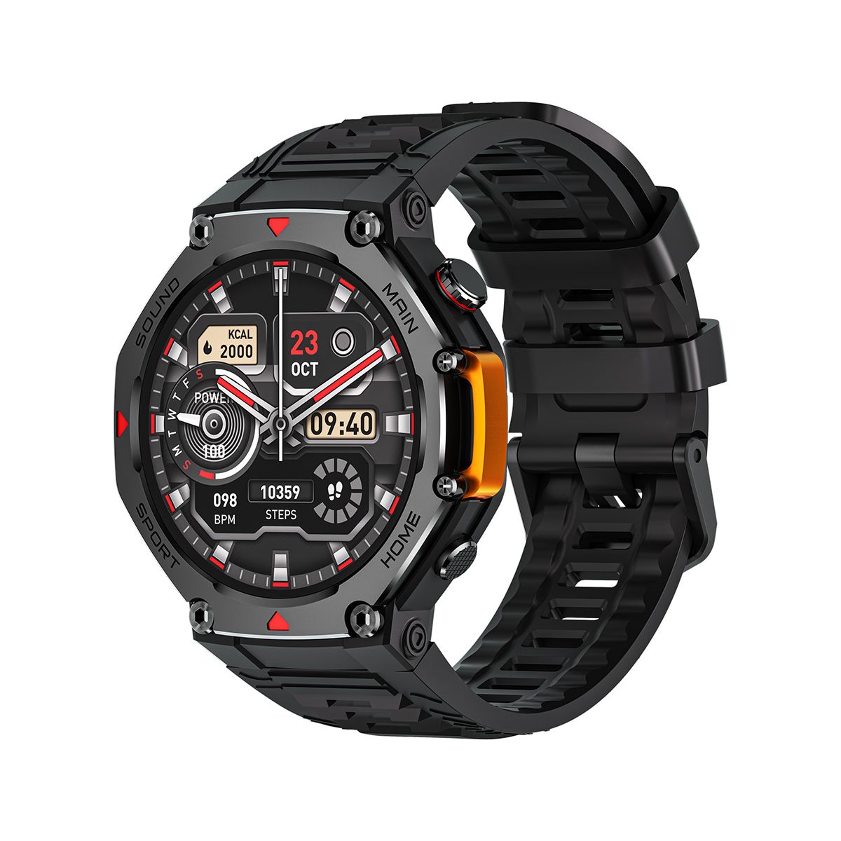 M-Rex4 Men Rugged GPS Smart Watch, 5ATM Waterproof Bluetooth Call Fitness Tracker Heart Rate Sleep Monitor,black