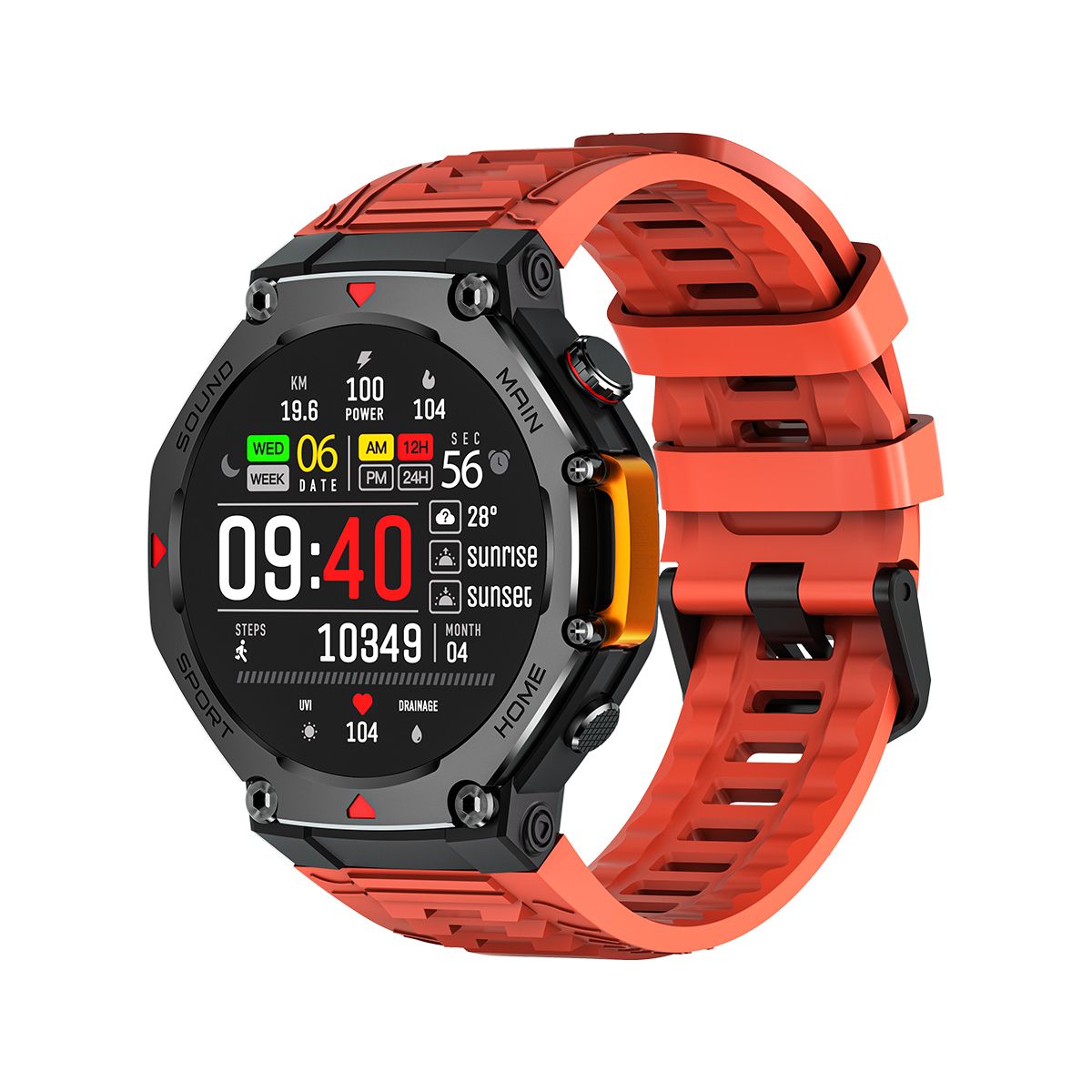 M-Rex4 Men Rugged GPS Smart Watch, 5ATM Waterproof Bluetooth Call Fitness Tracker Heart Rate Sleep Monitor,Orange Red
