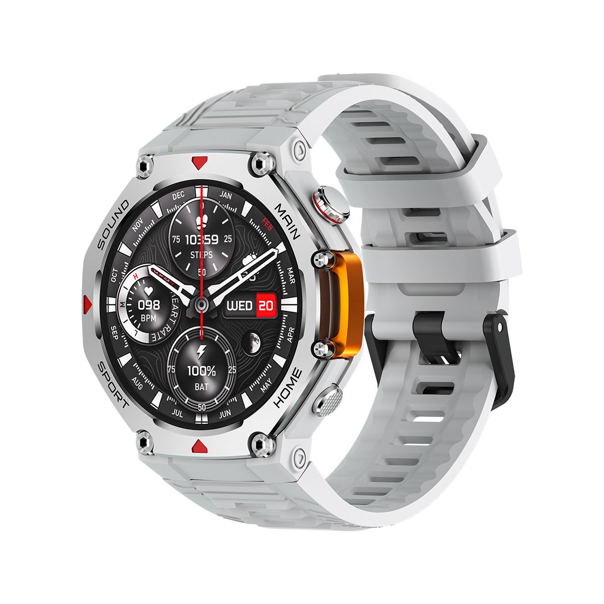 M-Rex4 Men Rugged GPS Smart Watch, 5ATM Waterproof Bluetooth Call Fitness Tracker Heart Rate Sleep Monitor,white
