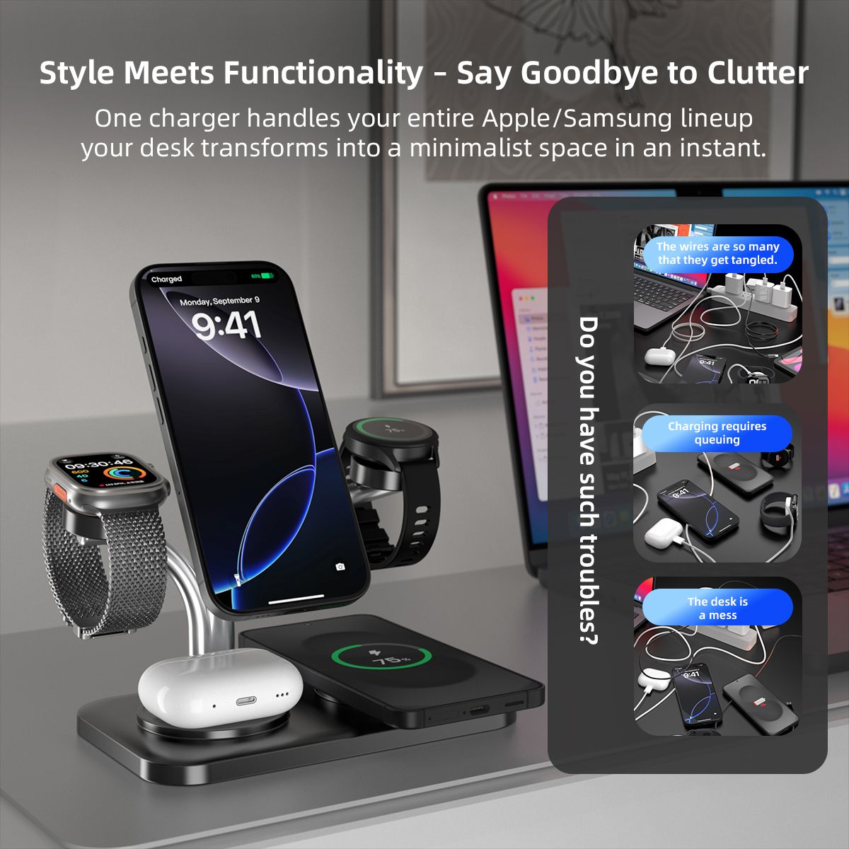OC22 5-in-1 Wireless Charging Stand Multi Device Fast Charging Dock,black