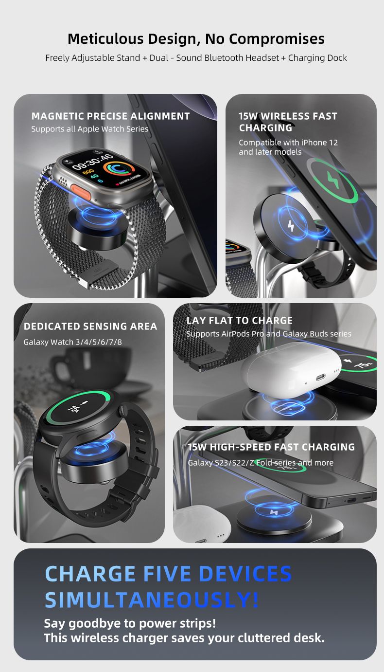 OC22 5-in-1 Wireless Charging Stand Multi Device Fast Charging Dock,black