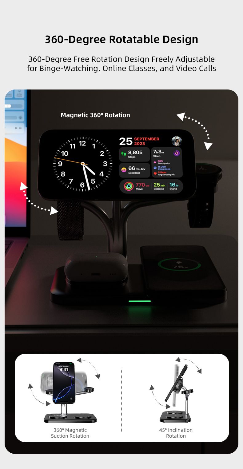 OC22 5-in-1 Wireless Charging Stand Multi Device Fast Charging Dock,black