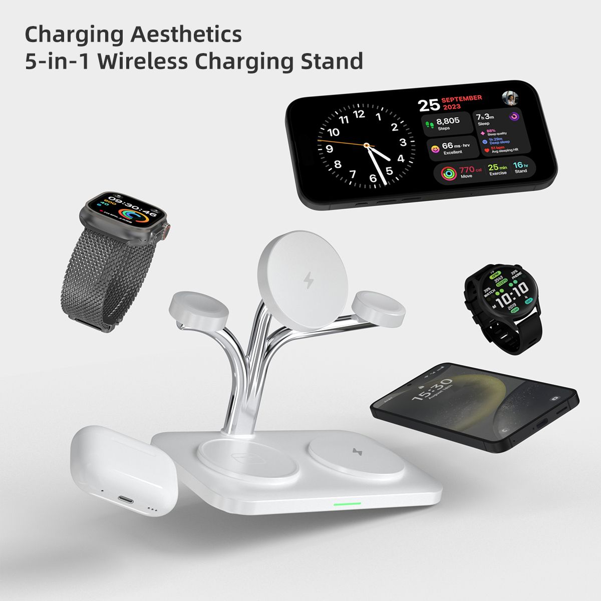 OC22 5-in-1 Wireless Charging Stand Multi Device Fast Charging Dock,white