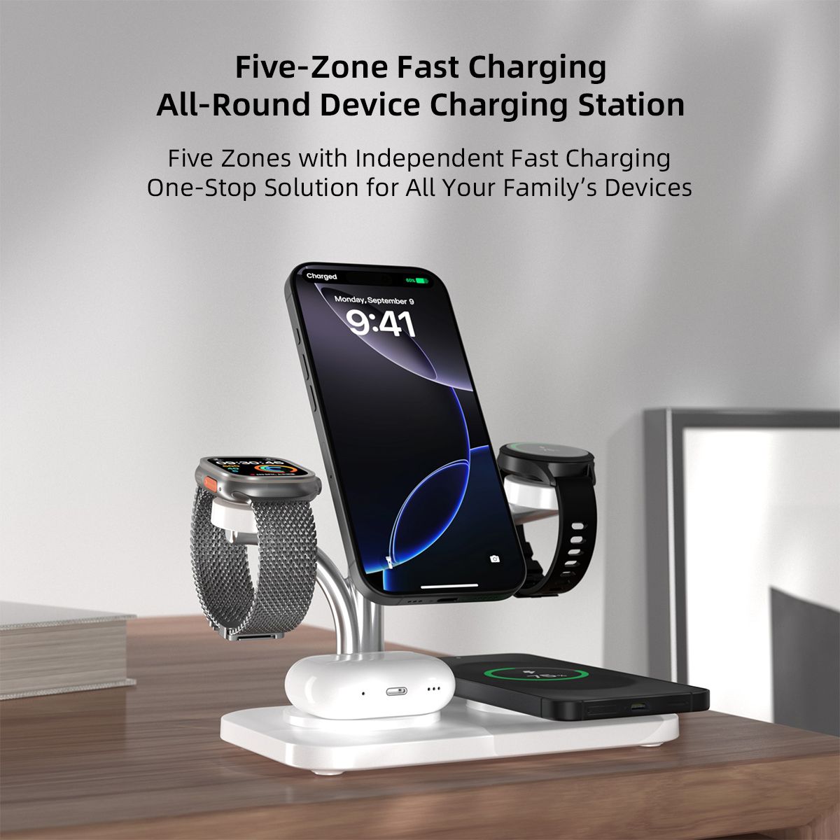 OC22 5-in-1 Wireless Charging Stand Multi Device Fast Charging Dock,white
