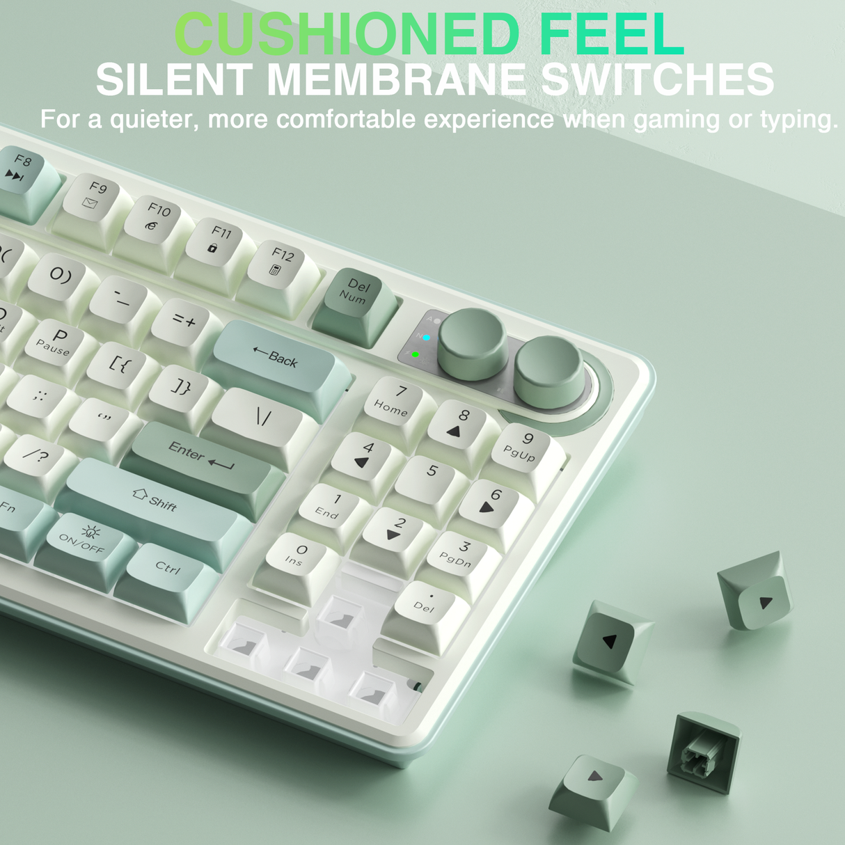 SOLAKAKA SK90 75% Compact Wireless Keyboard with Independent Number Pad,Green & White